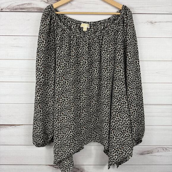 Michael Michael Kors Leopard Print Off the Shoulder Asymmetrical Hem Top Size 2X - Picture 1 of 7
